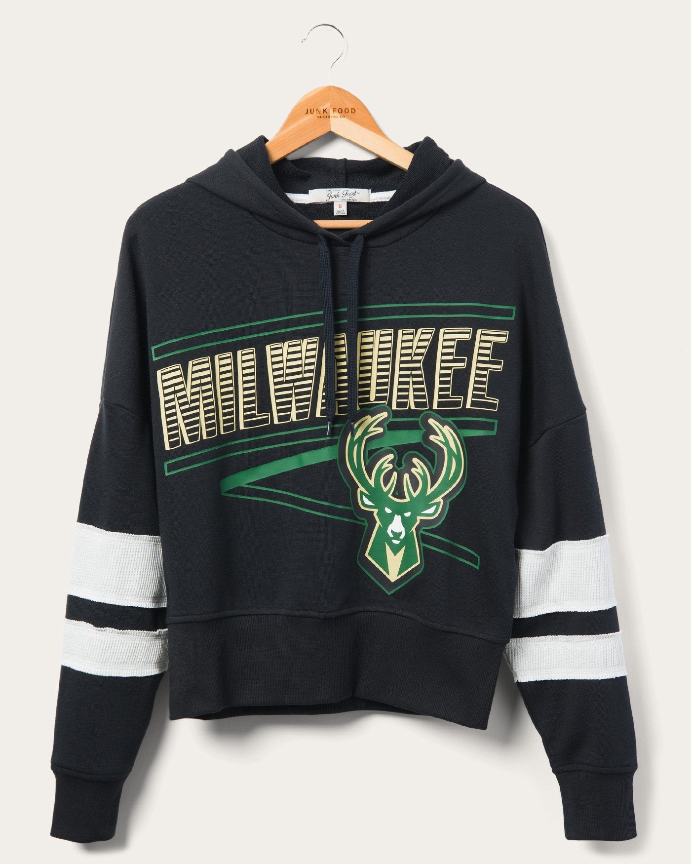 

Женская полосатая флисовая толстовка с капюшоном Bucks Overtime Junk Food Clothing, черный