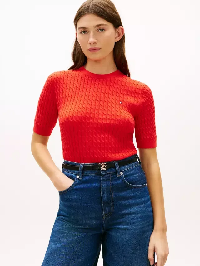 Вязаный джемпер с коротким рукавом и косами Tommy Hilfiger, Fireworks