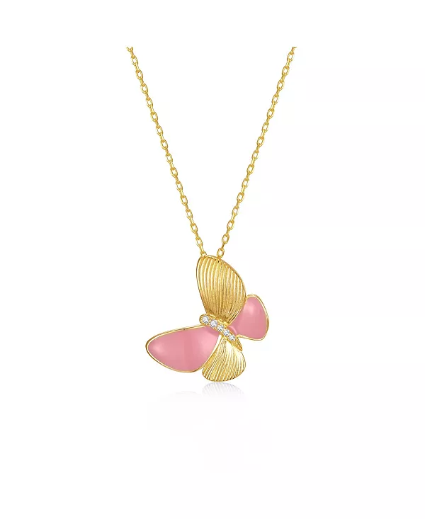 

Детское ожерелье с подвеской в виде бабочки из стерлингового серебра, покрытое 14-каратным золотом, эмалью и кубическим цирконием Genevive, pink