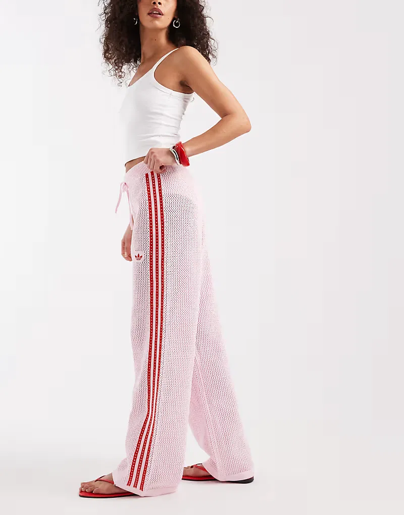 Вязаные спортивные брюки Adidas Originals розового и, красный — фото 2
