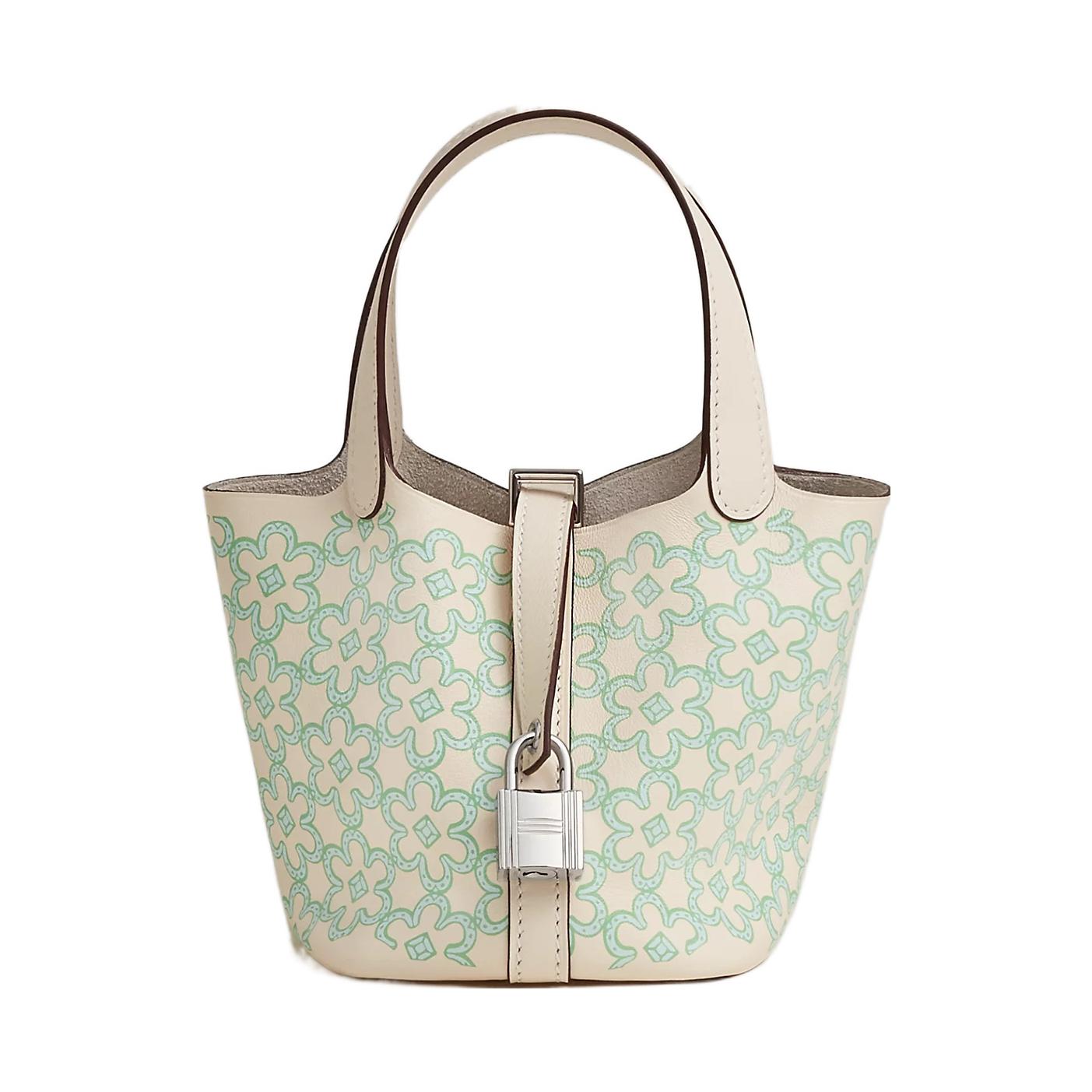 

Пикотин Лок Свифт Кожаная Сумка Корзинка, Ведерко, Женская Сумка 14 Серый Белый/Зеленый/Белый HERMES