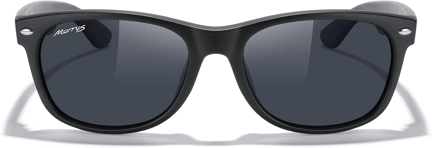 

Солнцезащитные очки MERRY'S Polarized Unisex Shades для мужчин и женщин, винтажные поляризованные солнцезащитные очки с зеркальными линзами, Matte Black Frame/Non-polarized Black Glass Lens