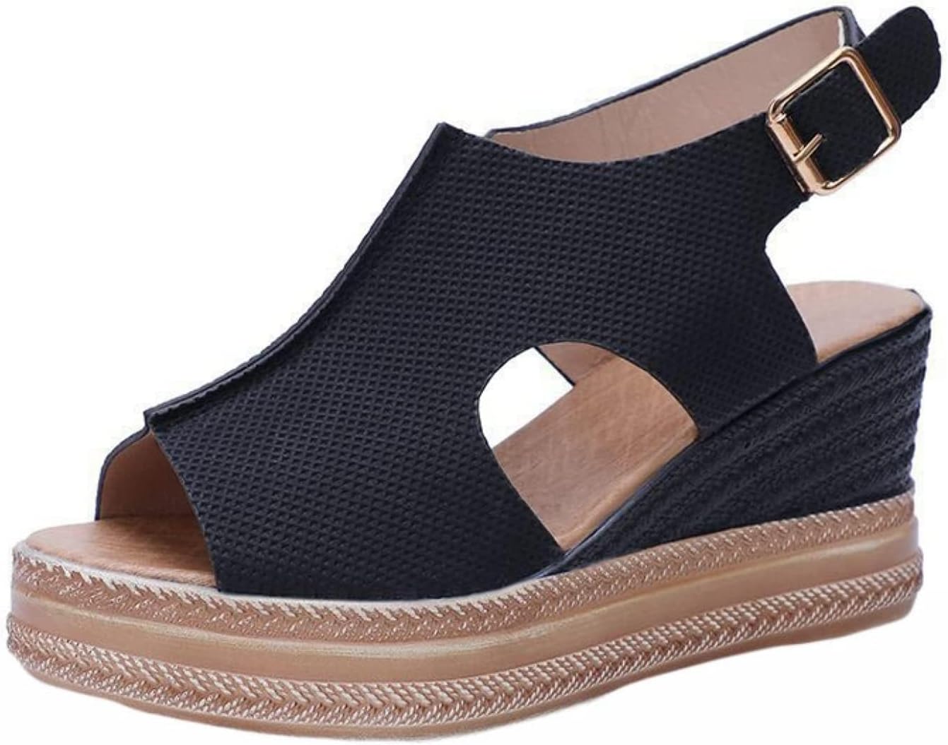 

Женские сандалии на платформе с танкеткой, модная ортопедическая обувь с поддержкой свода стопы, удобные летние с открытым носком, с ремешком на щиколотке и пряжкой, женские сандалии на каждый день, без задника, на легком подлете Toumov, черный