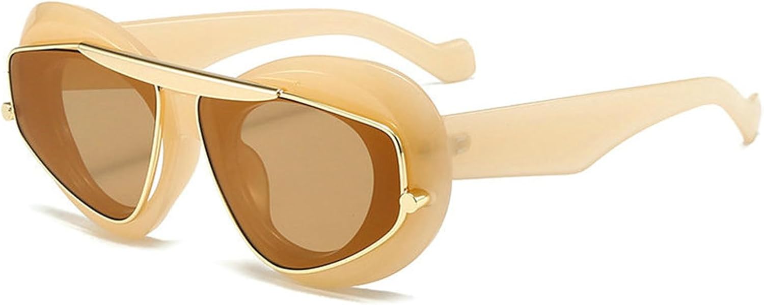 

Солнцезащитные очки Willochra Punk в двойной оправе овальной формы, в стиле Y2K, роскошные солнцезащитные очки «кошачий глаз» большого размера для женщин, унисекс, модель F27, Brown