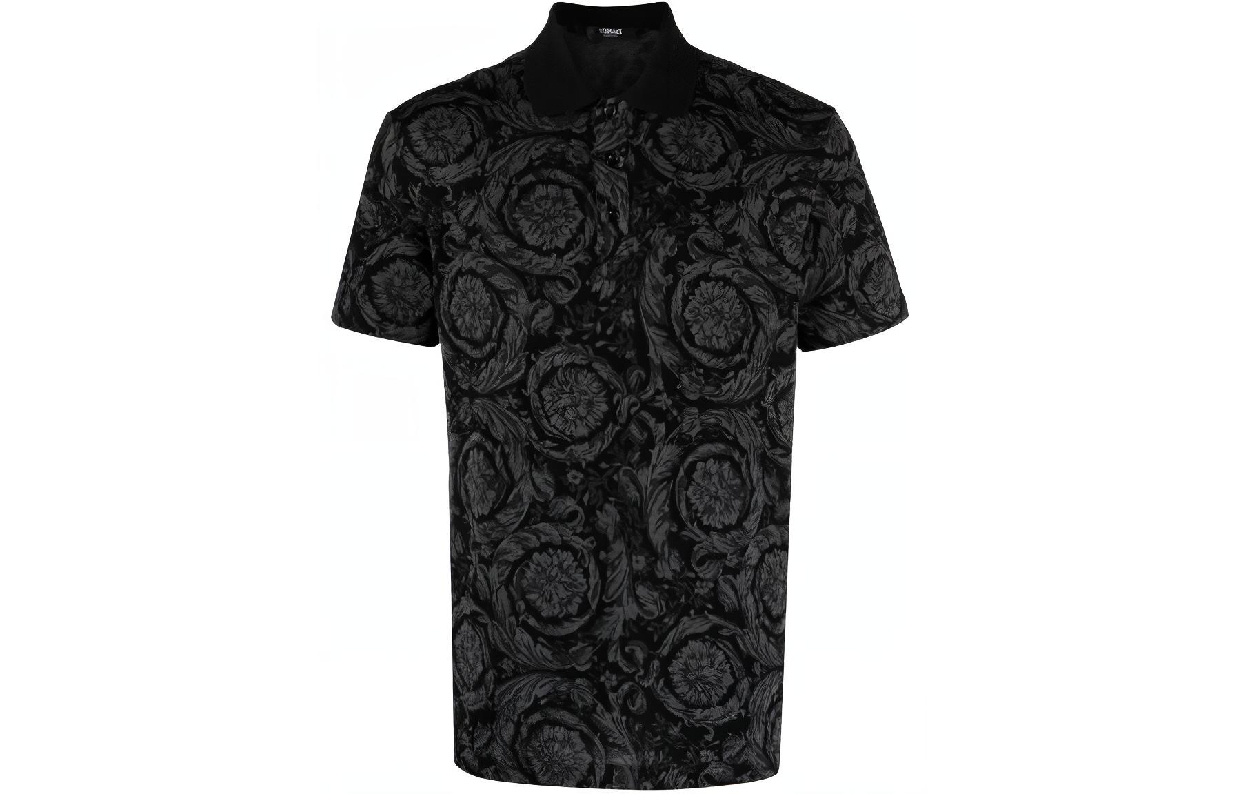 

Рубашка-поло с короткими рукавами Barocco Jacquard VERSACE, черный