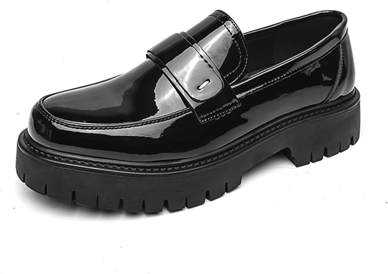 

Мужские лаковые слипоны с массивной подошвой, пенни-лоферы с круглым носком, противоскользящей ребристой подошвой, повседневная обувь для бизнеса, работы, офиса, вечеринок и свадеб Tixewsjh, черный