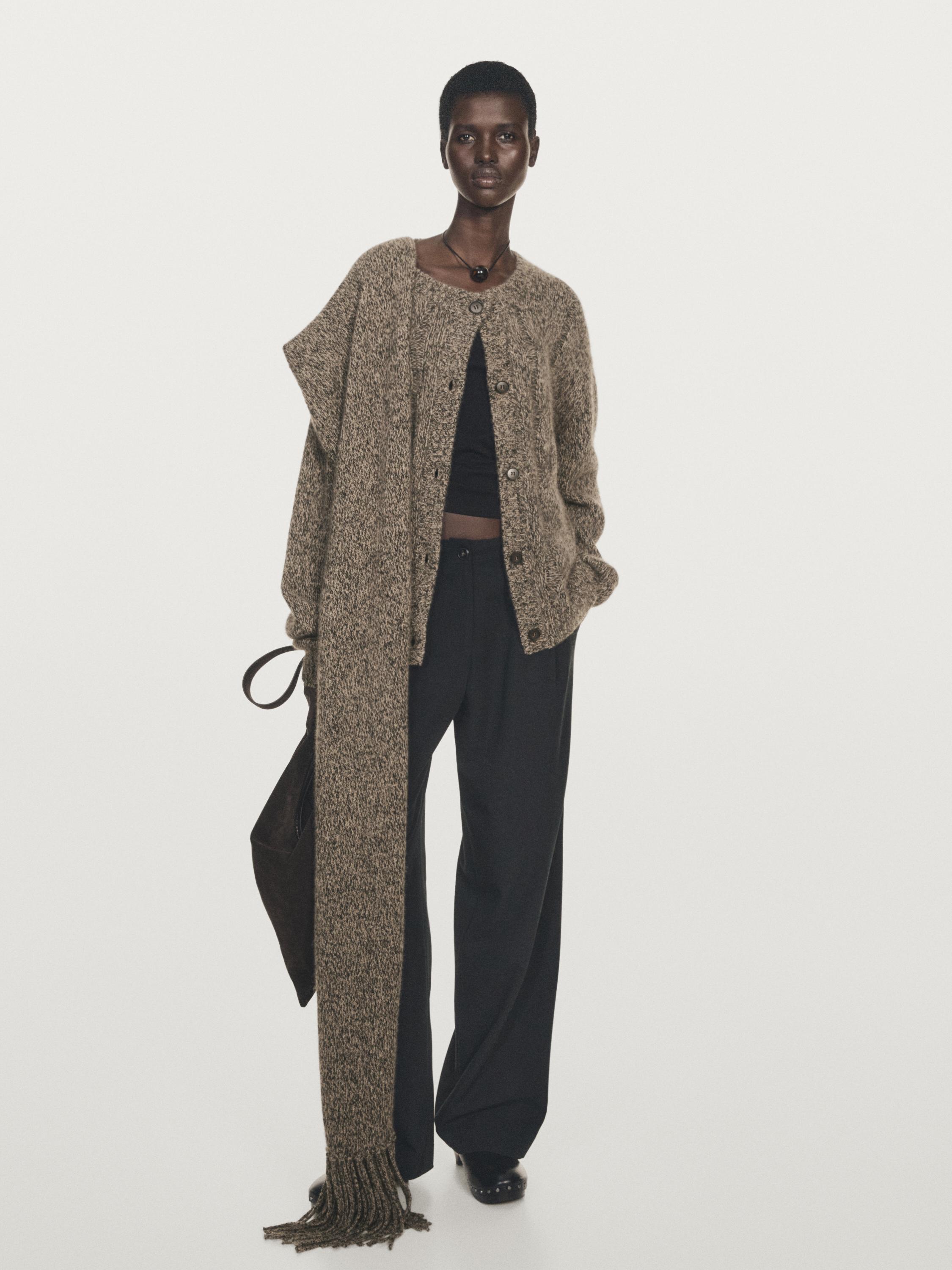 

Кардиган из 100% кашемира, связанный спицами мулине Massimo Dutti, Mink