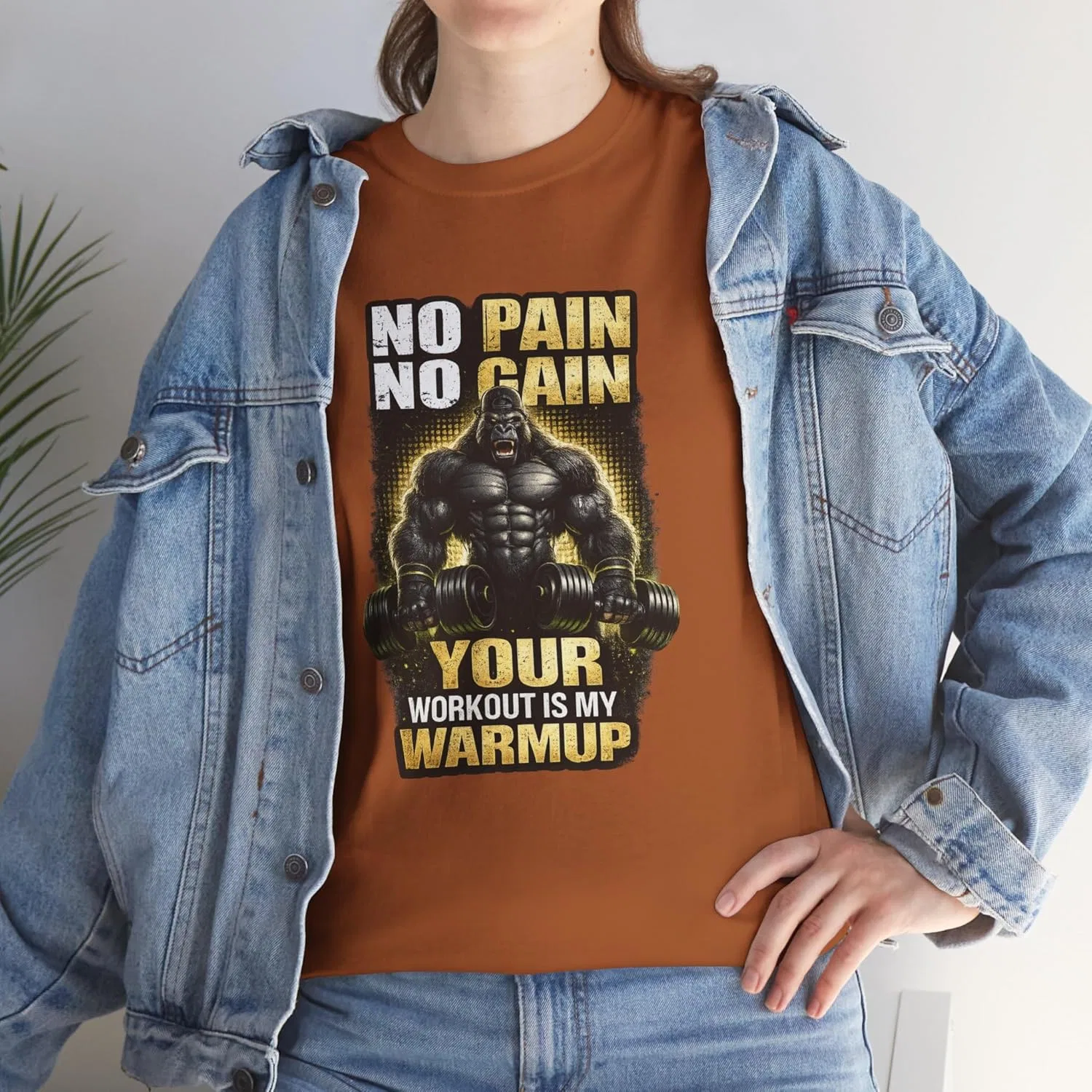 Футболка Your Workout is My Warmup No Pain No Gain для мотивации в спортзале GENERIC, оранжевый — фото 3