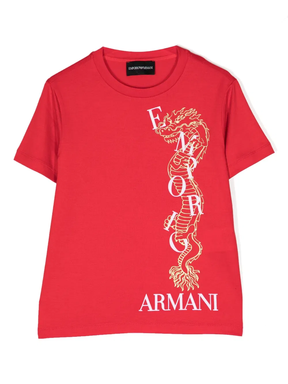 Футболка с круглым вырезом и принтом дракона Emporio Armani Kids, красный
