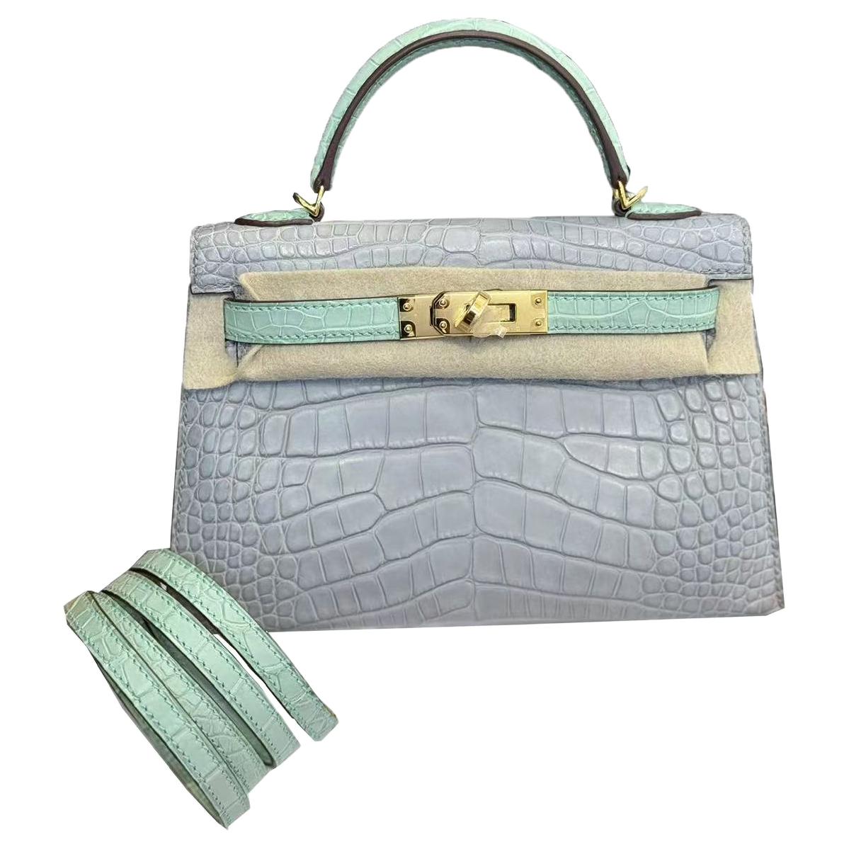 

HERMES Мини келли второго поколения матовая кожа крокодила сумка келли мини женская pearl gray & mint green