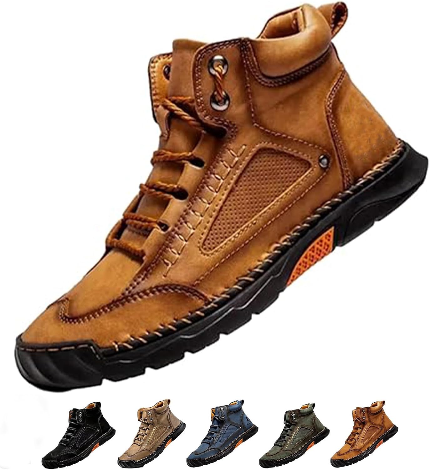 

Мужские удобные кожаные ботинки ручной работы- водонепроницаемые, с поддержкой свода стопы, ручная работа, широкий носок, кожаная обувь для улицы Generic, коричневый