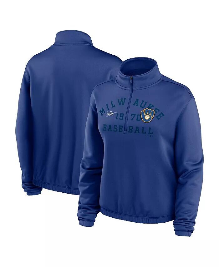 

Женский свитшот с молнией 1/4 Royal Milwaukee Brewers Rewind Splice Nike