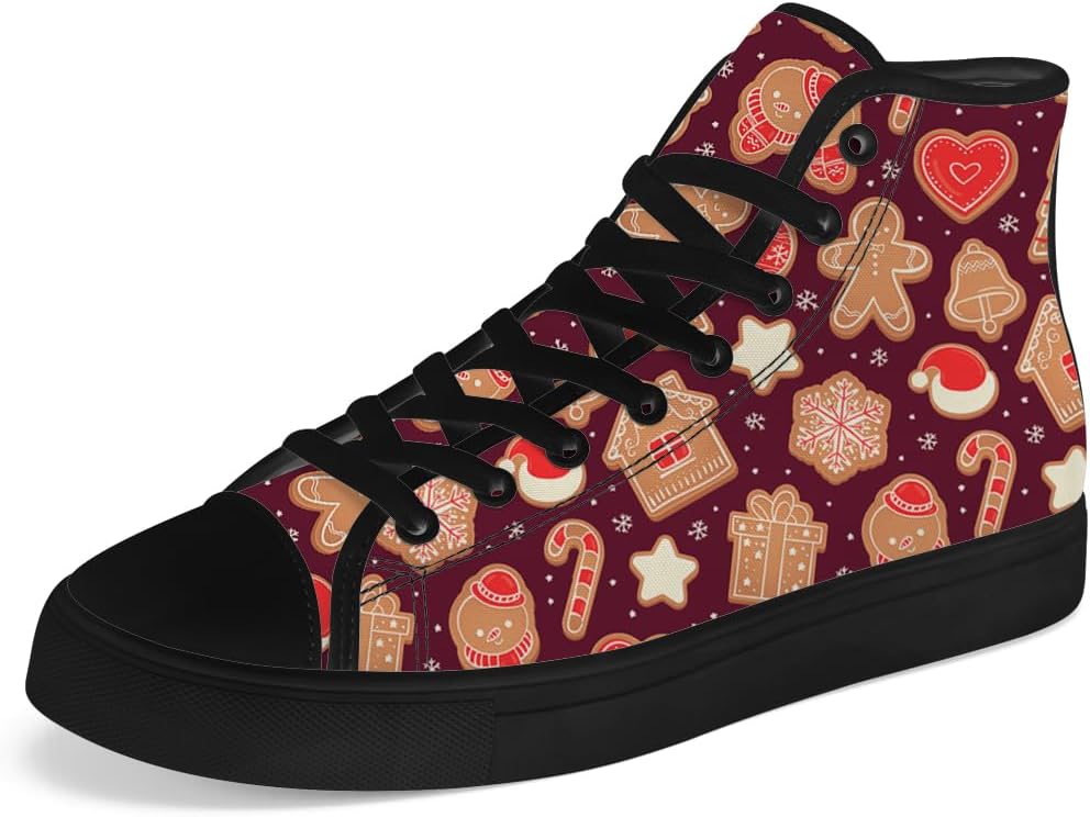 

Детские высокие кеды Chebing для мальчиков и девочек с принтом рождественских печений, на шнуровке, повседневные холщовые кроссовки, пурпурный
