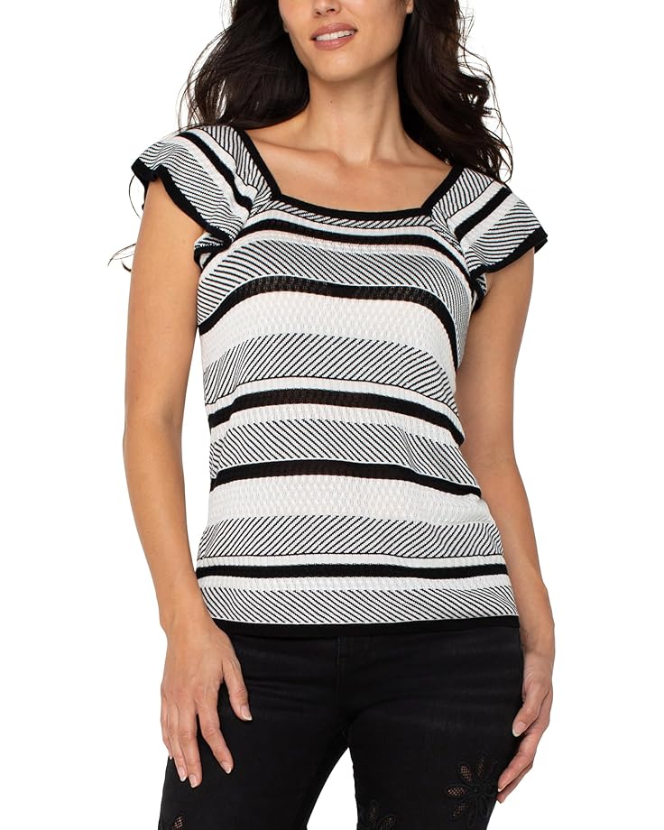 

Топ Liverpool Los Angeles Ruffle Sleeve Square Neck Sweater Top, цвет Black/White Stripe