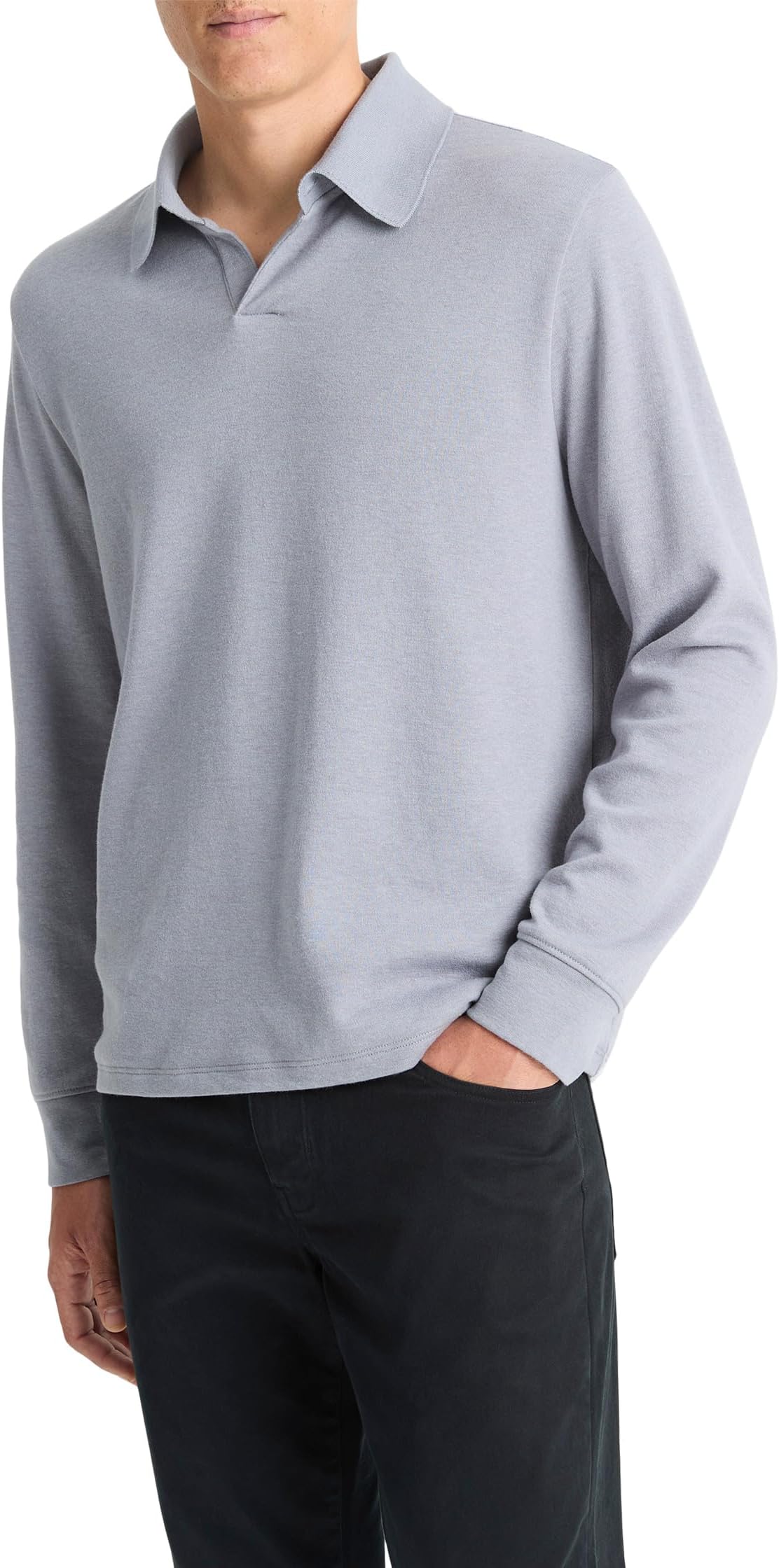 

Футболка Vince Double Face Long Sleeve Polo, цвет Blue Spruce/Light Grey