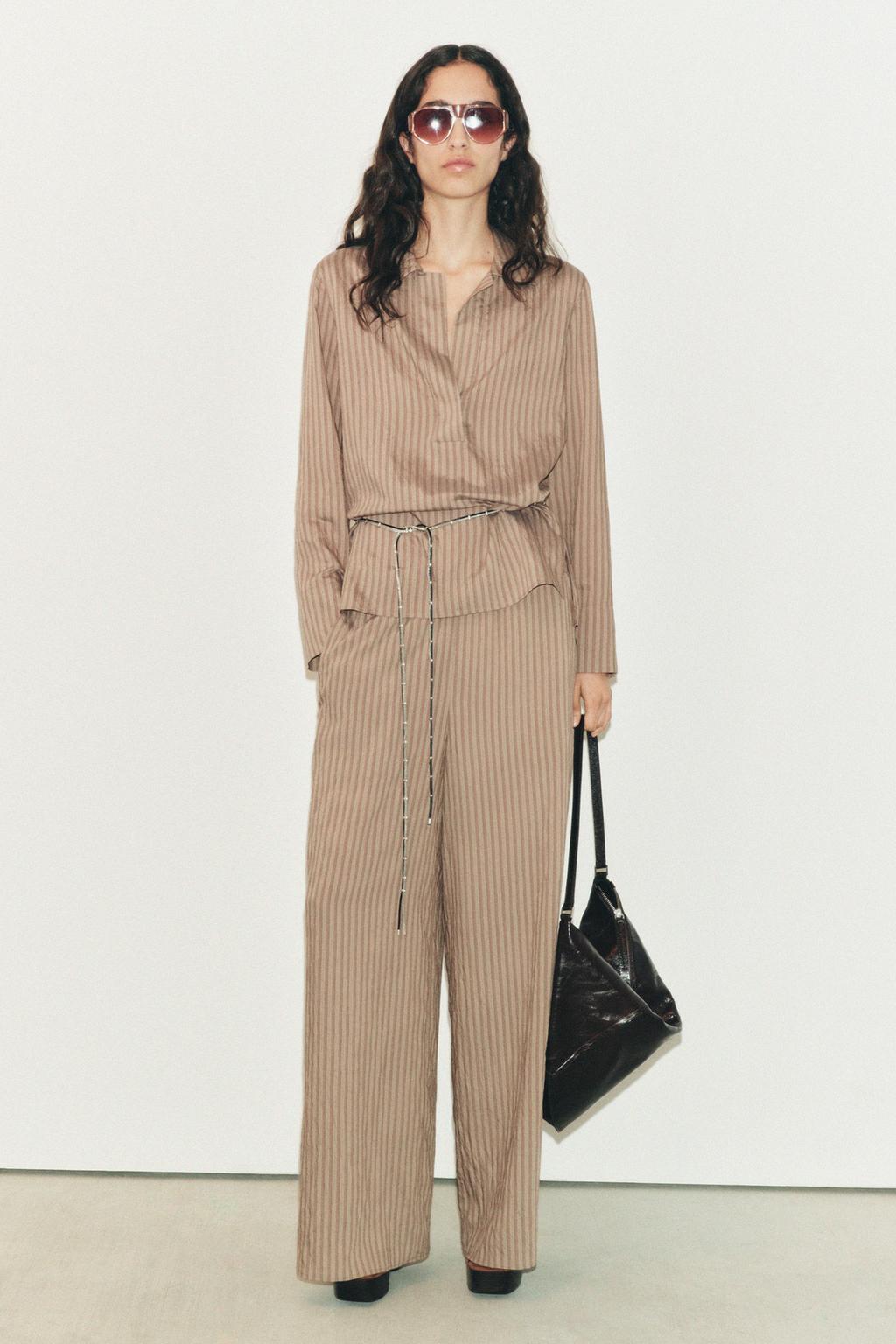

Асимметричная рубашка в полоску из коллекции zw ZARA, цвет Light brown