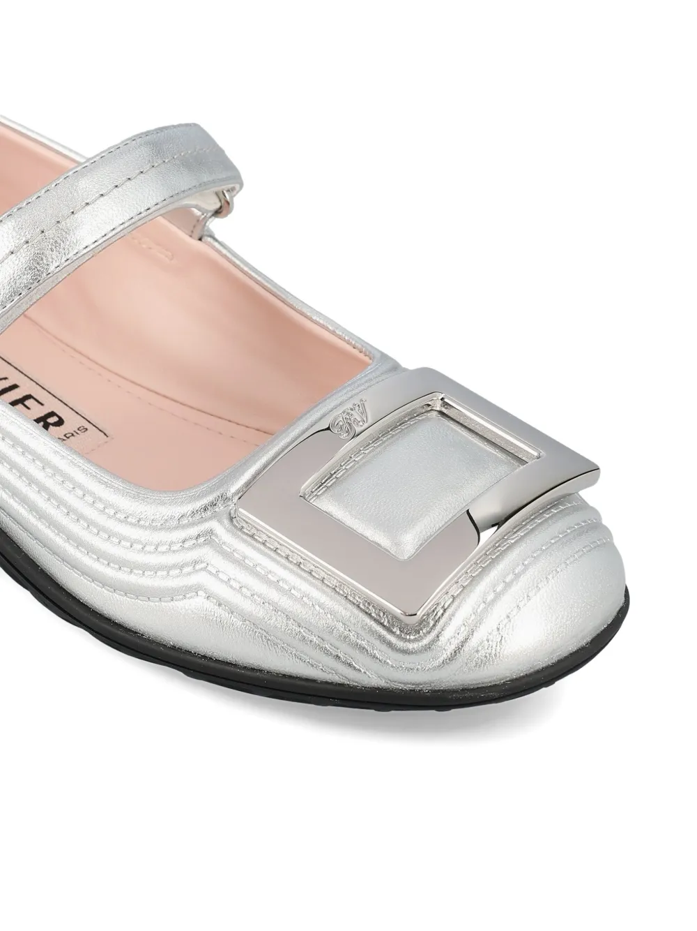 Стеганые балетки с застежкой-липучкой Roger Vivier, серый — фото 4