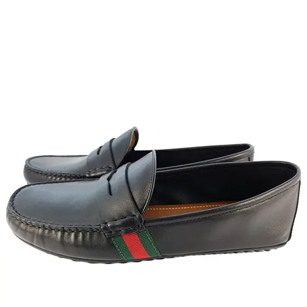 

Кроссовки web accent leather loafers 'black' Gucci, черный