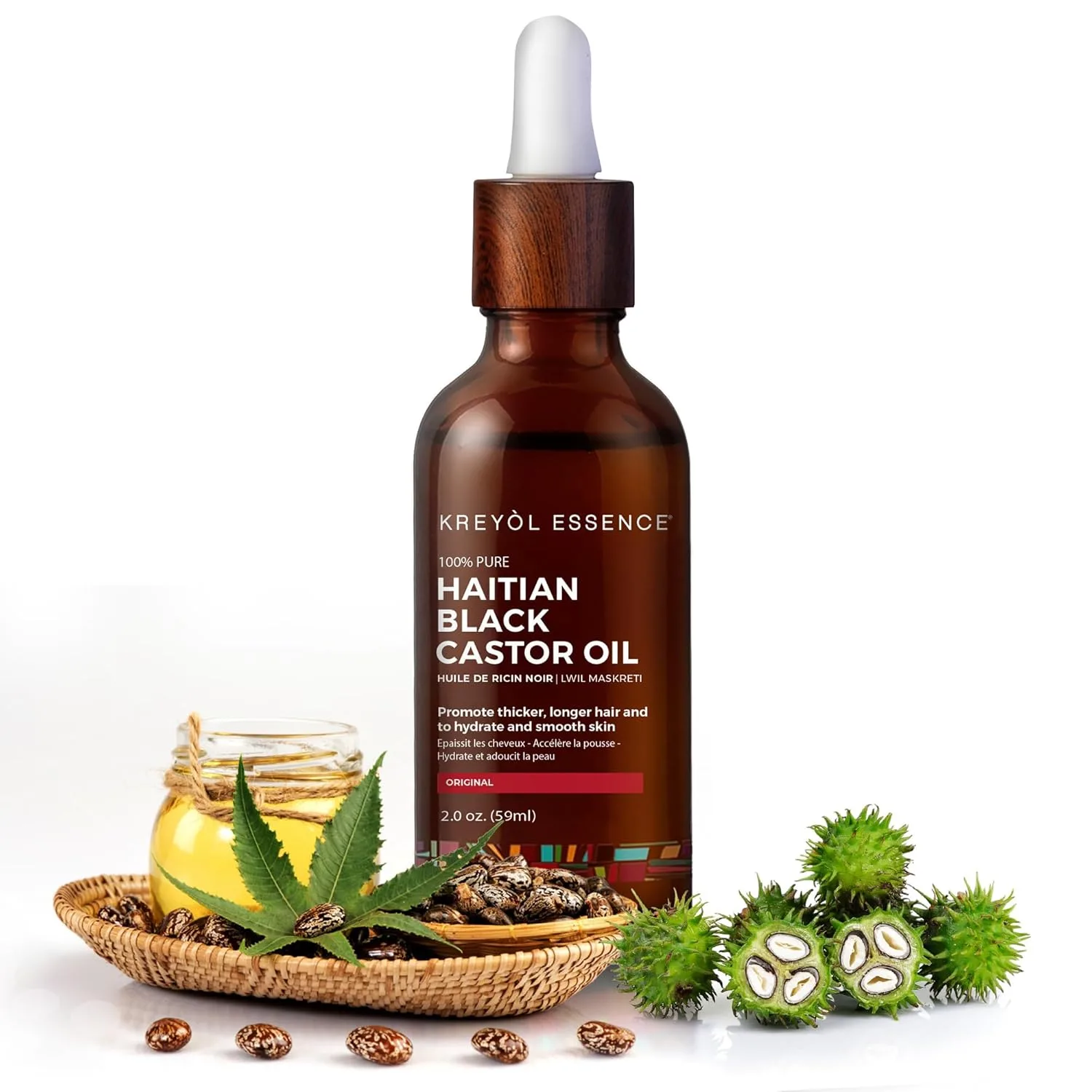 Kreyol Essence - гаитянское черное касторовое масло для кожи и волос, стеклянная бутылка - холодный отжим, для густоты волос, без гексана, натуральный увлажнитель, 60 мл, Rosemary Peppermint 59 мл (1 шт.) Kreyòl Essence, BLACK — фото 2