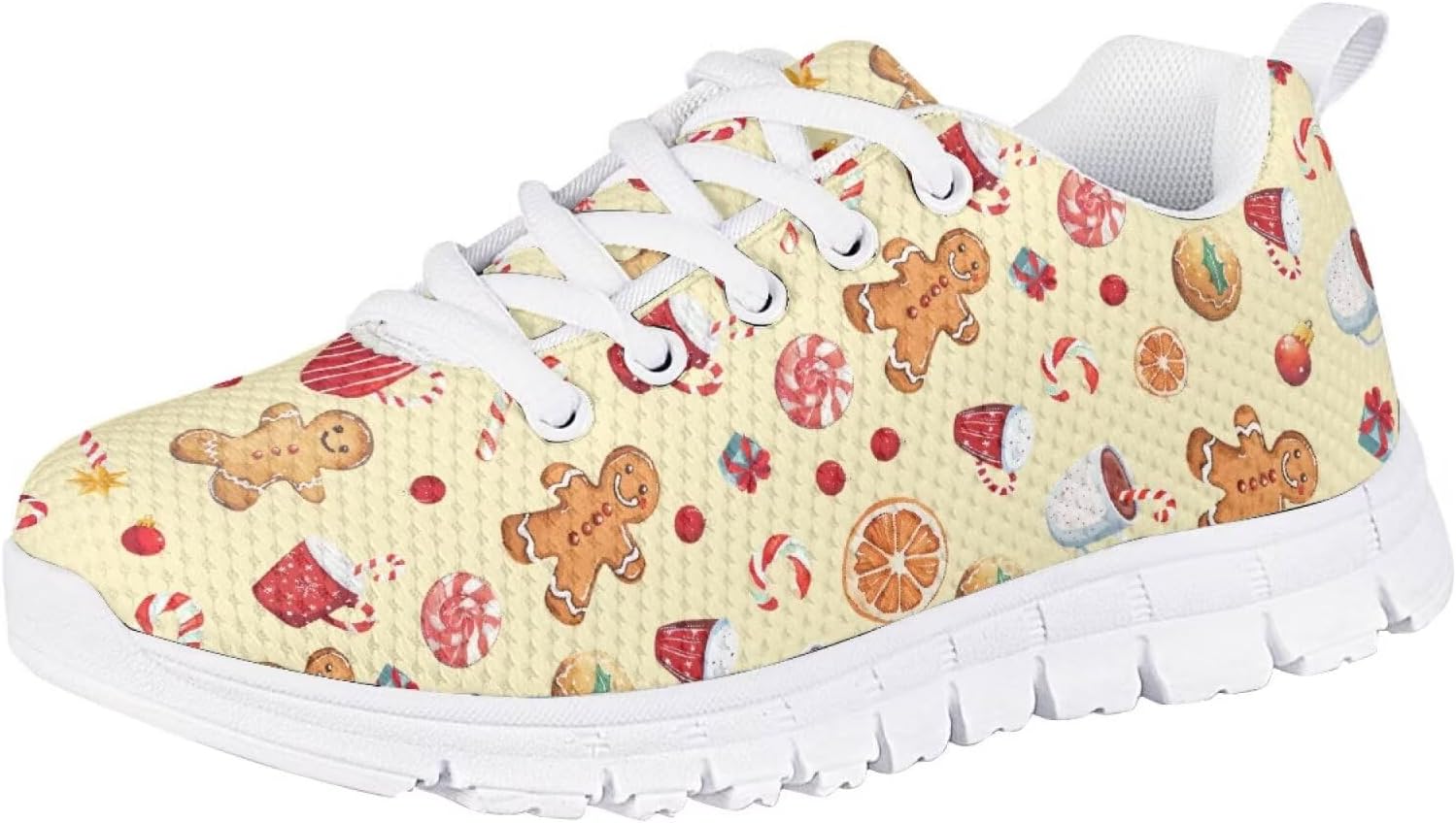 

Рождественские кроссовки Forchrinse для девочек и мальчиков, легкие шнурованные ходовые кроссовки, повседневные беговые кроссовки с противоскользящей подошвой, Christmas Gingerbread Man
