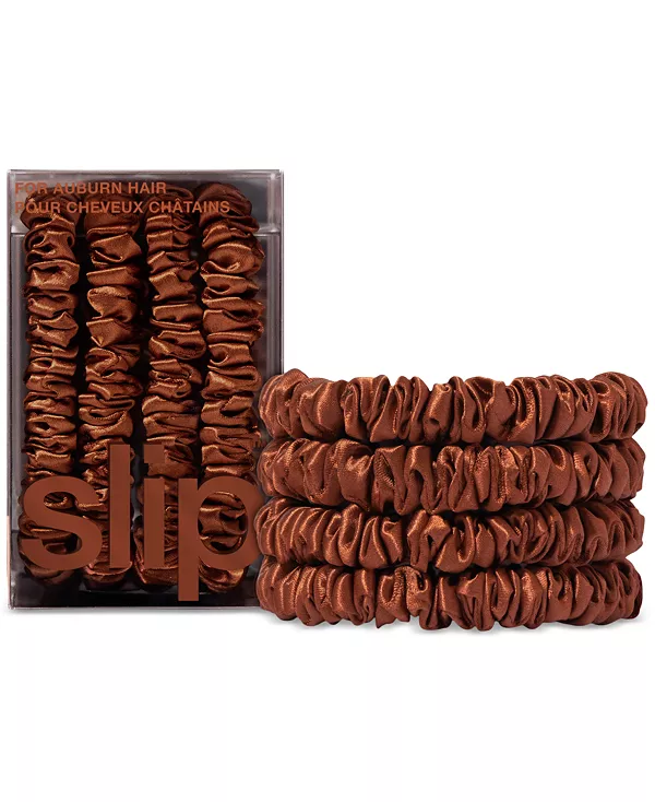 

Набор из 4 тонких резинок для волос из чистого шелка в стиле «возврат к базовым» Slip, auburn