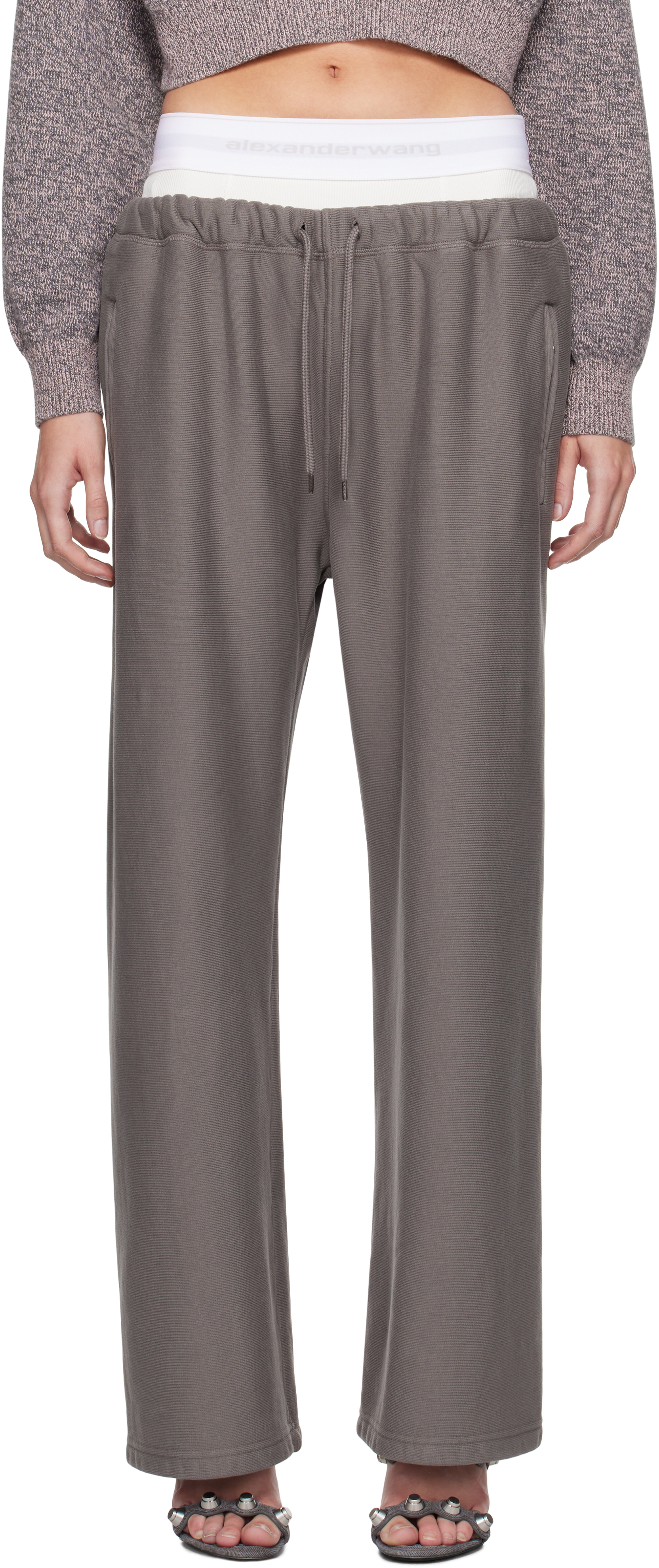 

Серые широкие спортивные брюки с логотипом Pre-Styled alexanderwang.t