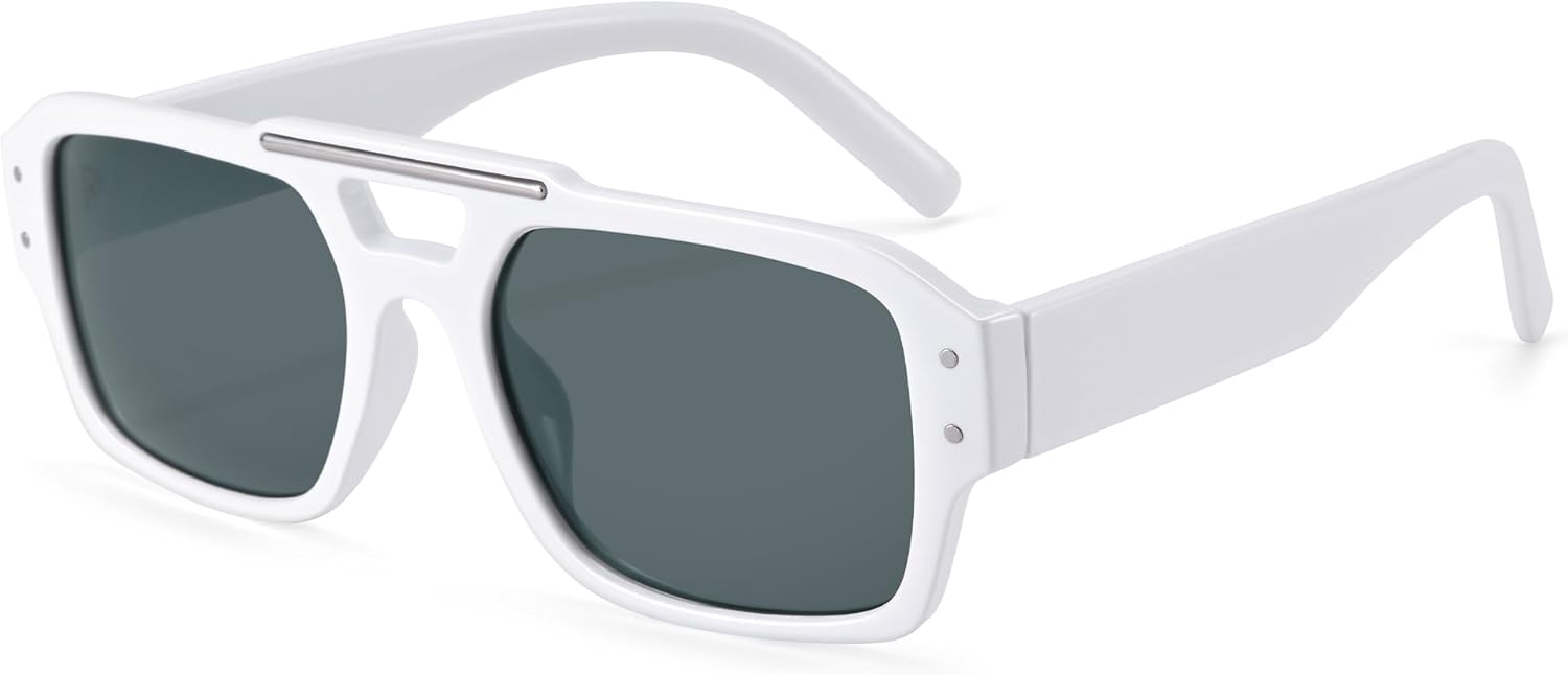 

Солнцезащитные очки Hycredi Retro Aviator для женщин и мужчин, модные квадратные очки в стиле 90-х, классические прямоугольные солнцезащитные очки в винтажном стиле 70-х, White/Gray