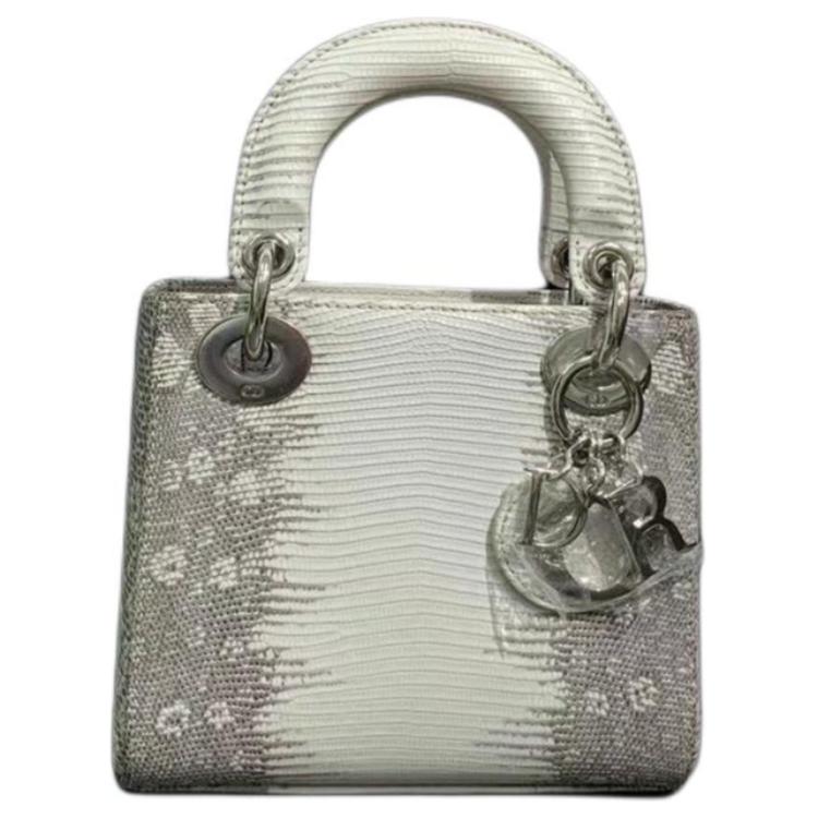 

Сумка через плечо Lady Lizard Skin, кроссбоди, мини-женская сумка Gray & Milk White DIOR, Set (Bag+Dust Bag)