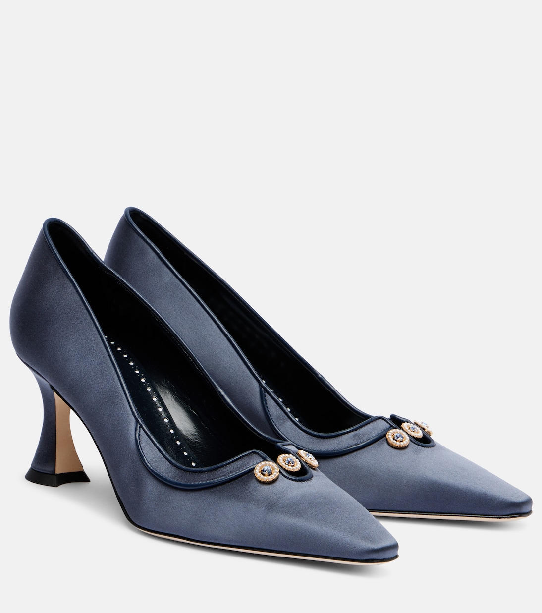 Амала 70 туфли-лодочки из атласа с декором Manolo Blahnik, 4140 Navy