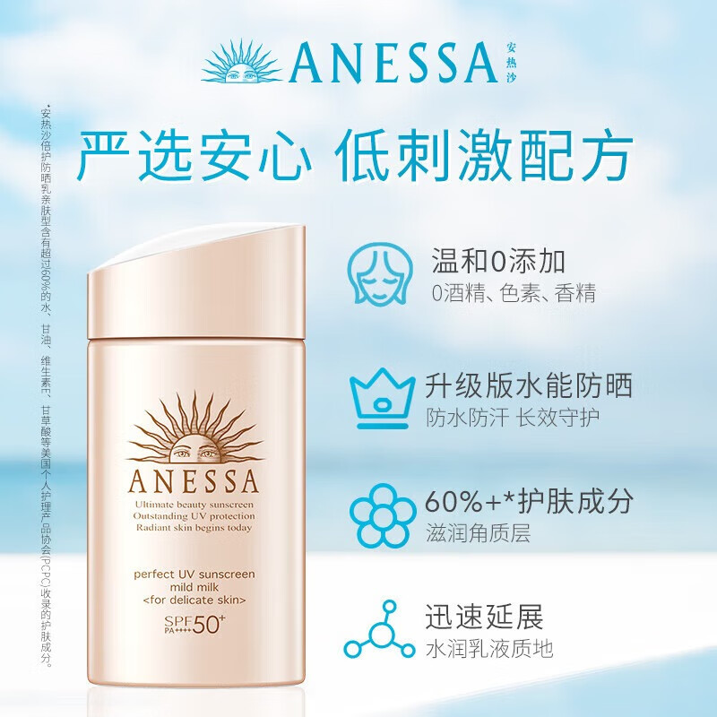 ANESSA Набор пробников ANRESHA Pink Gold Bottle SPF50+ долговременная водостойкая и устойчивая к поту защита от солнца 12мл*4 — фото 3