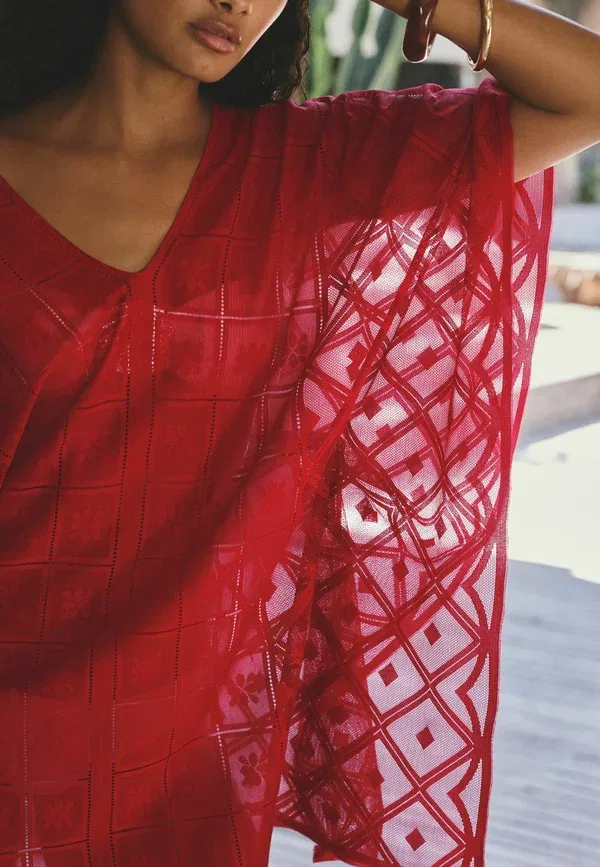 Пончо-накидка Regular fit lace v neck poncho . cape Next, красный — фото 3