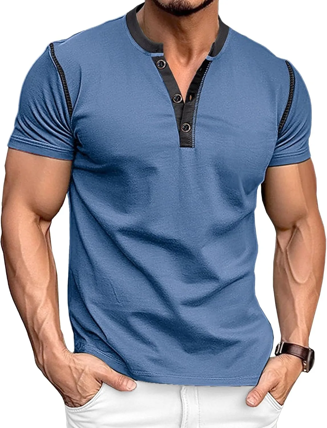 

Мужская футболка-поло с пуговицами и V-образным вырезом, Slim Fit, короткий рукав DGHM-JLMY