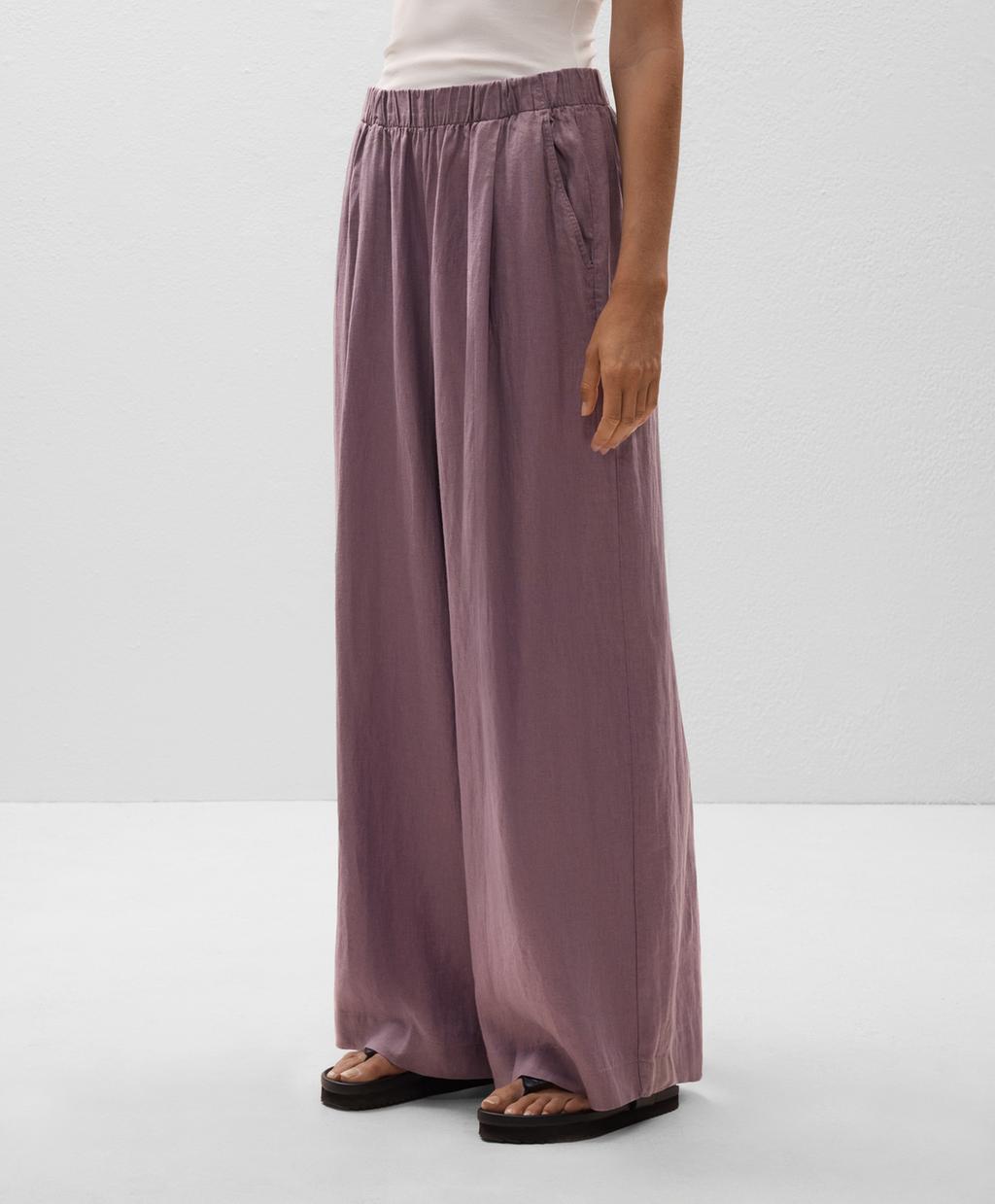 

Широкие брюки из 100% льна Oysho, цвет Washed Mauve