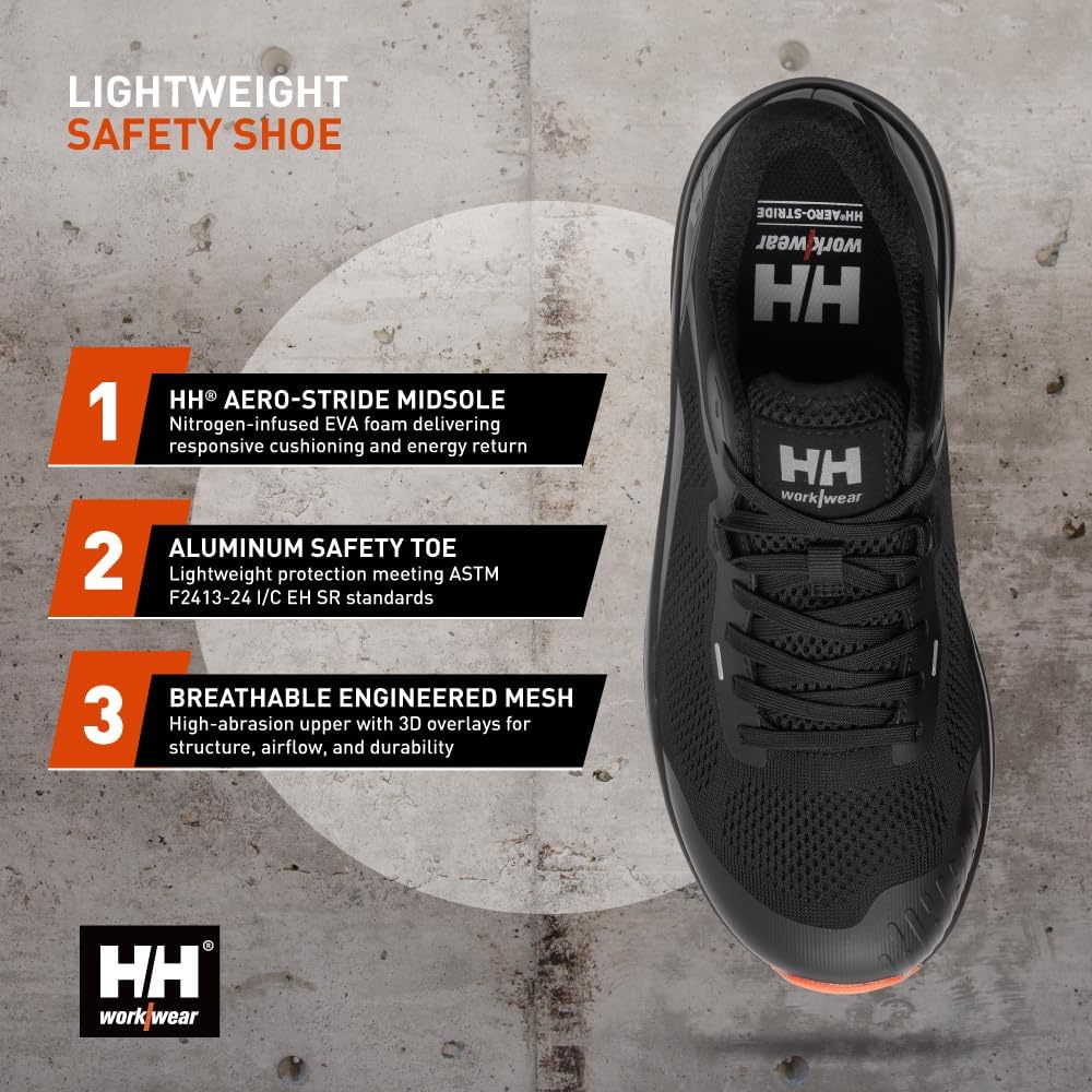 Защитные ботинки Helly-Hansen Barcode Low AL EH с алюминиевым носком - защищенный носок EH - противоскользящая подошва - легкая обувь, черный/оранжевый — фото 3