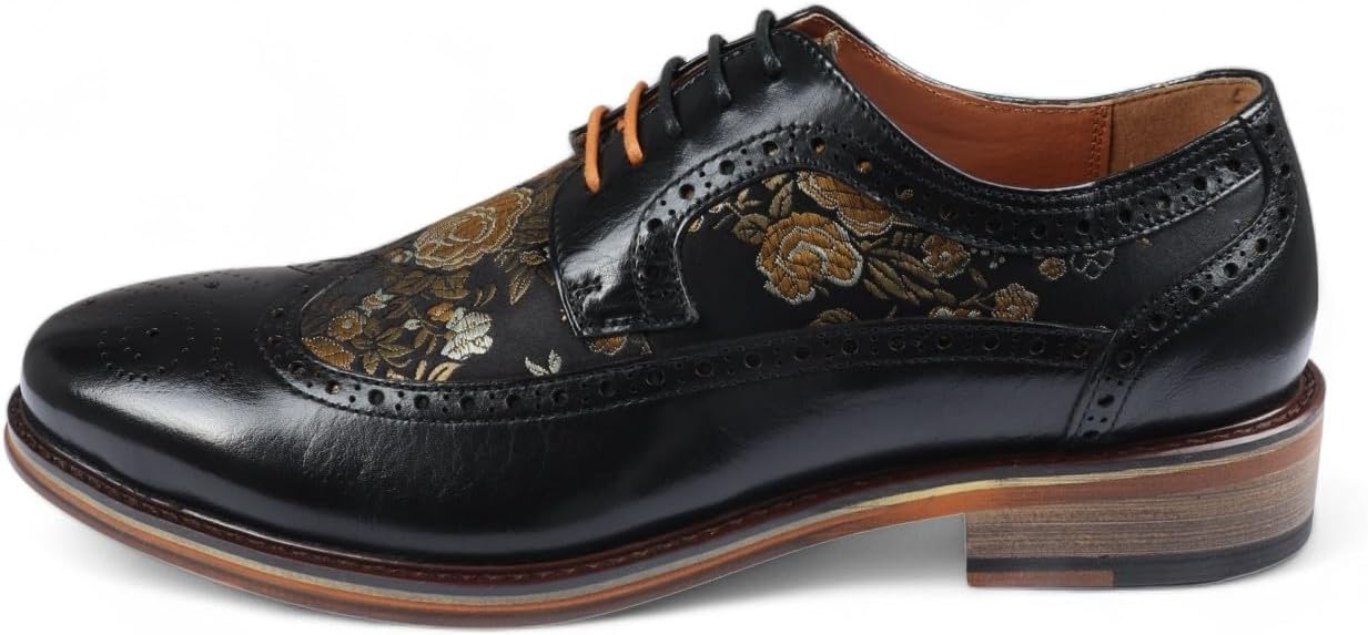 

Мужские кожаные туфли с цветочным принтом и брогом- Ross Infinity Leather, черный