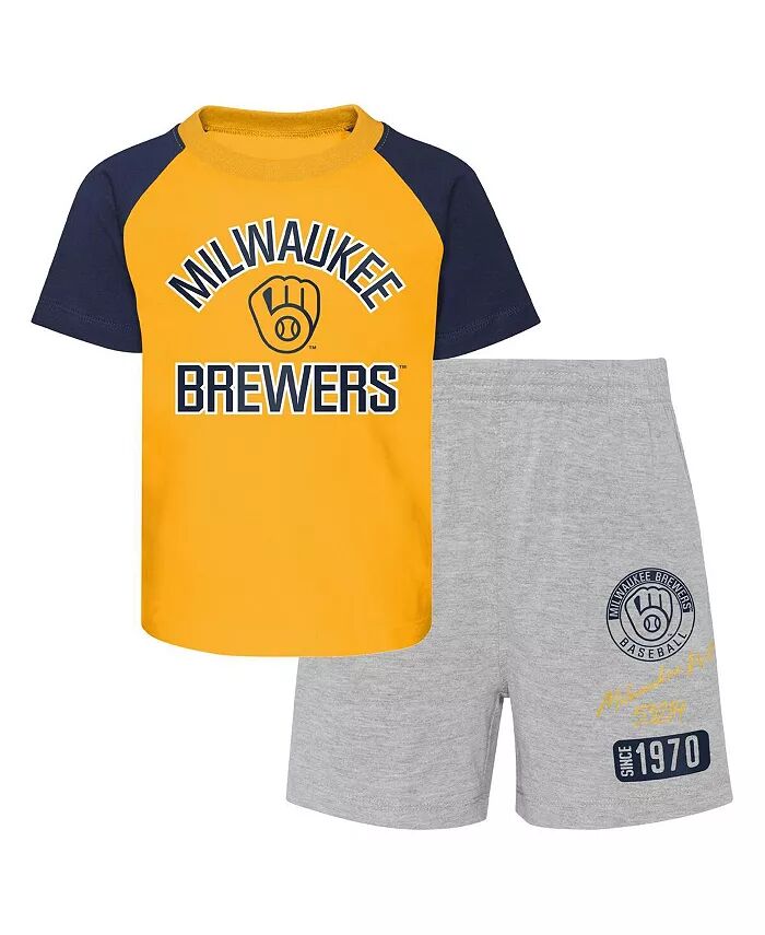 

Комплект из футболки и шорт Milwaukee Brewers Ground Out Baller Raglan для мальчиков и девочек золотистого и серого цвета Outerstuff