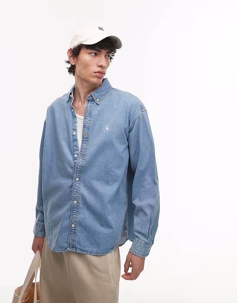 

Джинсовая рубашка Carhartt WIP Lucas в средне-синем цвете