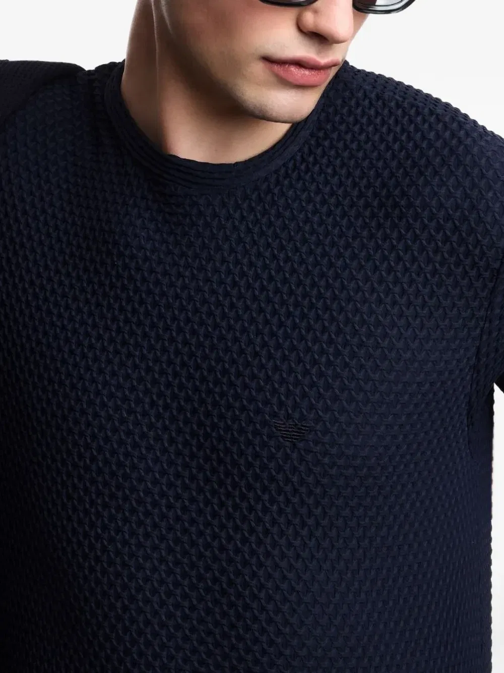 Футболка с вафельной вязкой EMPORIO ARMANI, синий — фото 4