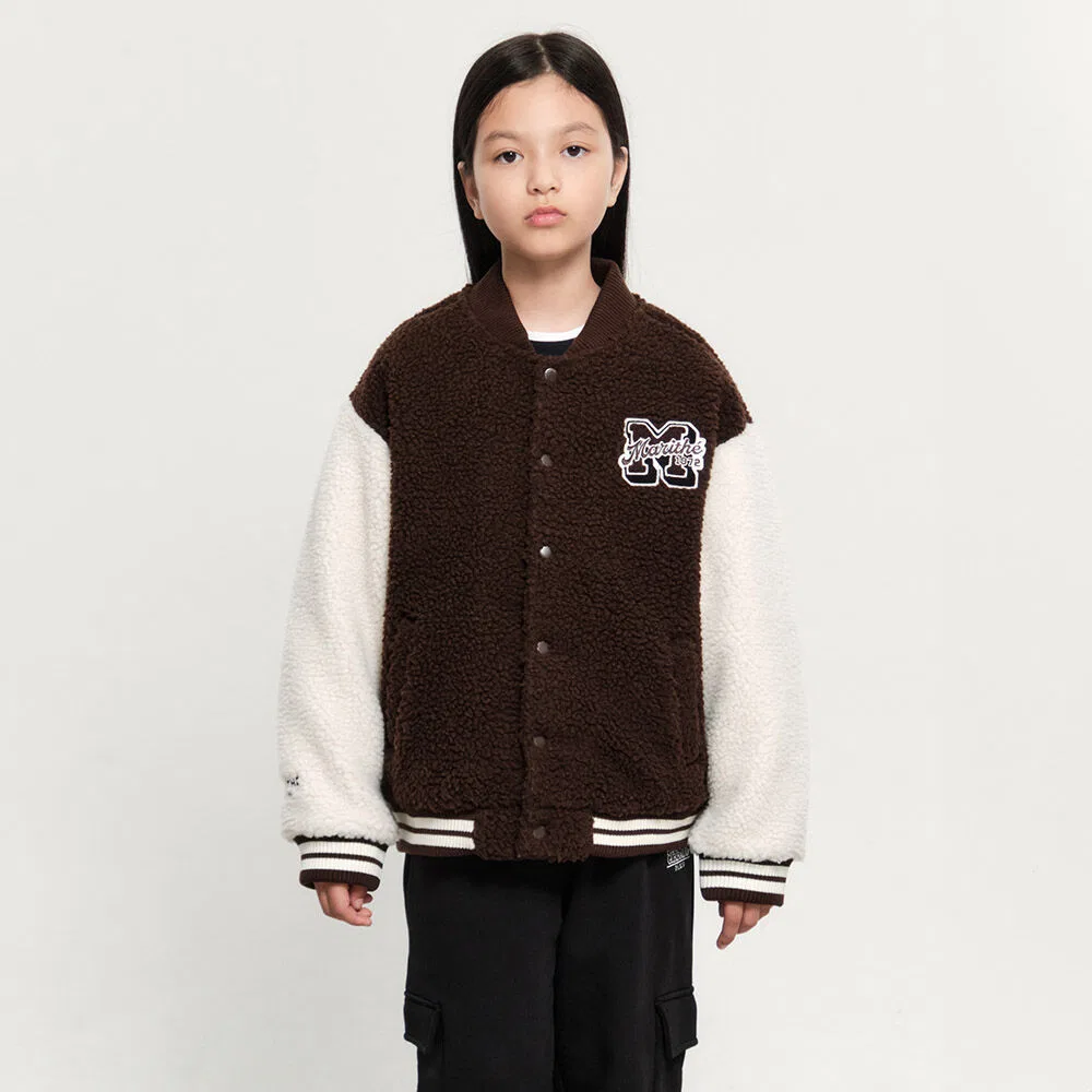 Детская флисовая куртка-бомбер Varsity, коричневая, от Marithé Kids