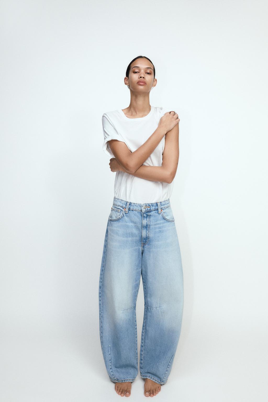 

Джинсы trf baggy balloon со средней посадкой ZARA, светло-голубой