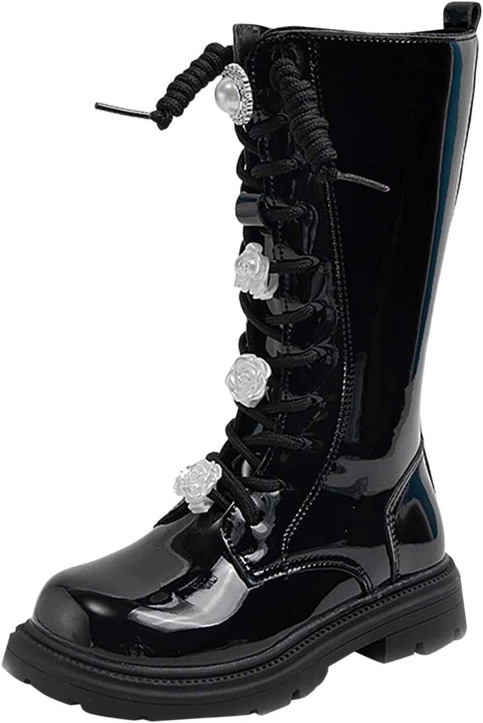 

Девочкам: сапоги для верховой езды с шнуровкой, сапоги до середины голени, боевые ботинки, модные водонепроницаемые из искусственной кожи с боковой молнией, панк-гот стиль, для детей 4-12 лет Generic, A13 Black