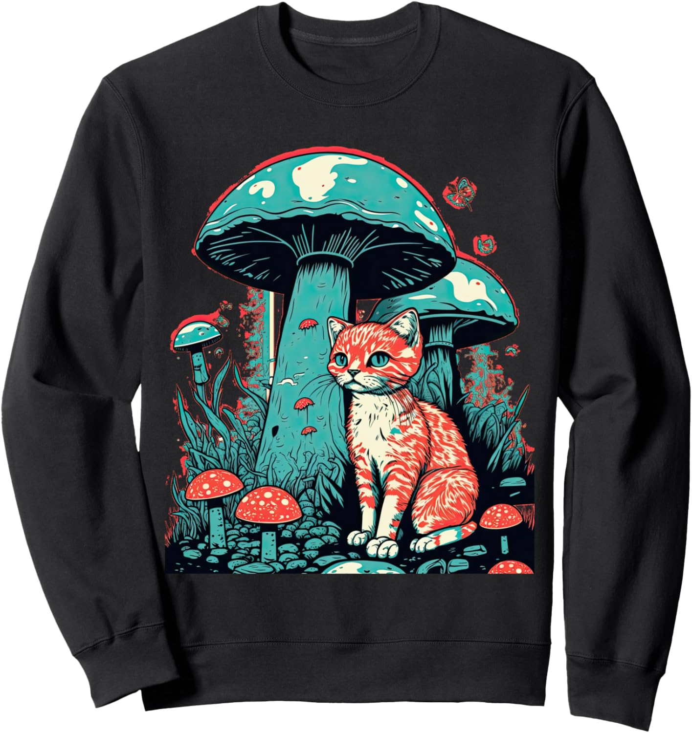 

Толстовка с изображением кошки в стиле Cottage Coa, прячущейся под грибом Cottagecore Goblincore And Fairycore Stuff, черный