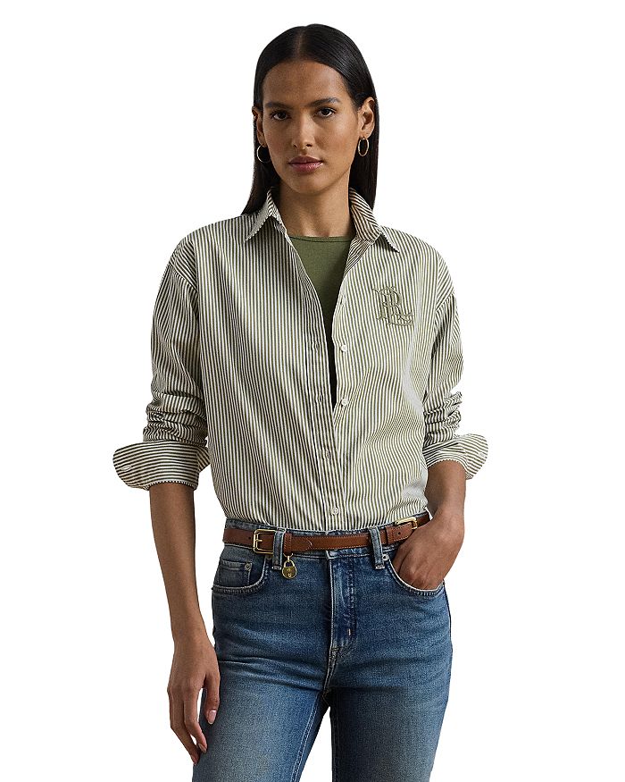 

Рубашка свободного кроя в полоску из плотного сукна Ralph Lauren, зеленый