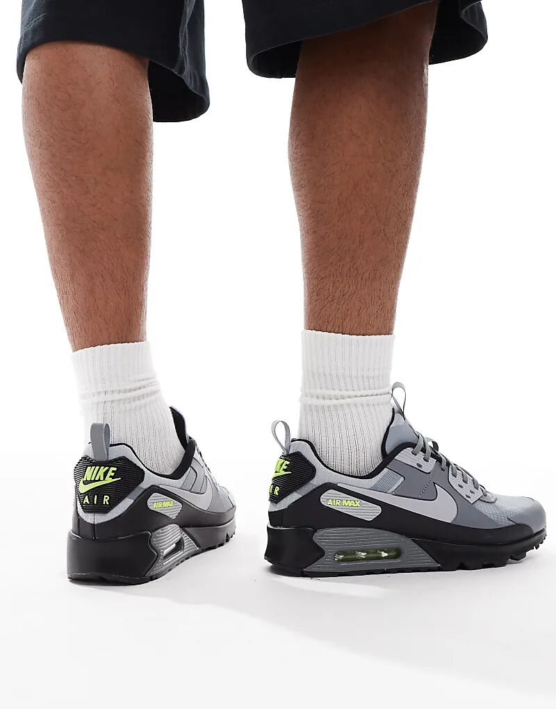 Кроссовки Nike Air Max 90 Drift серого, черного и зеленого цветов — фото 3