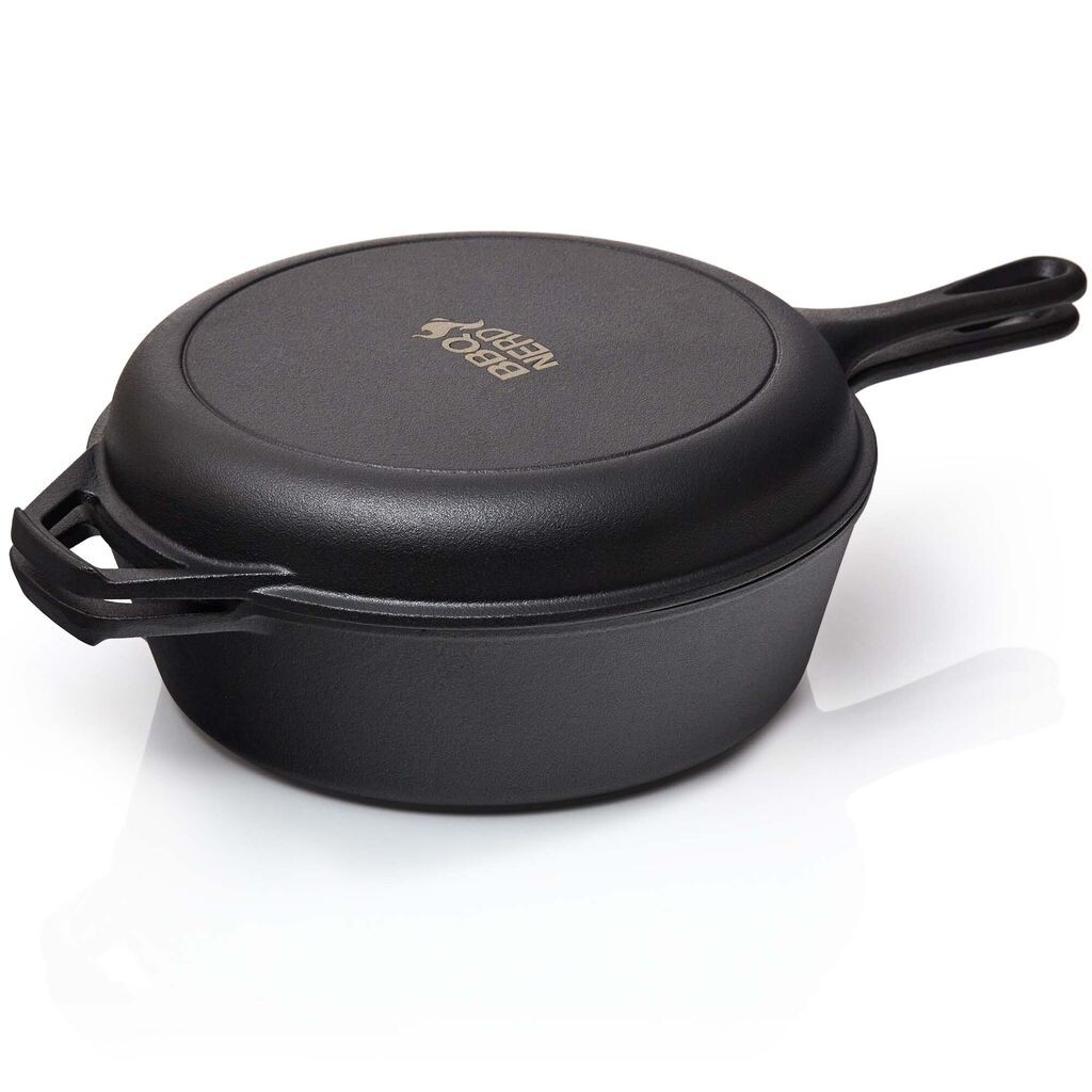 

BBQ-Nerd© Чугунная жаровня Cocotte объемом 3,5 л с функцией 2-в-1 - набор для приготовления пищи: жаровня для плиты, духовка и гриль, включая жаровню, кастрюлю, чугунную кастрюлю, форму для запекания, черный