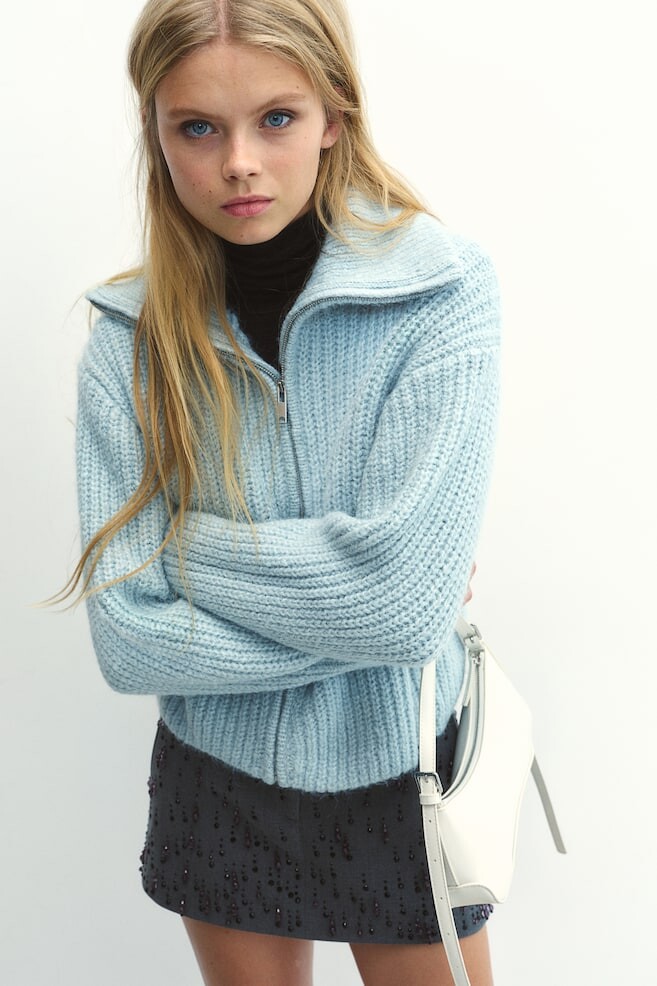 

Кардиган в рубчик на молнии H&M, голубой