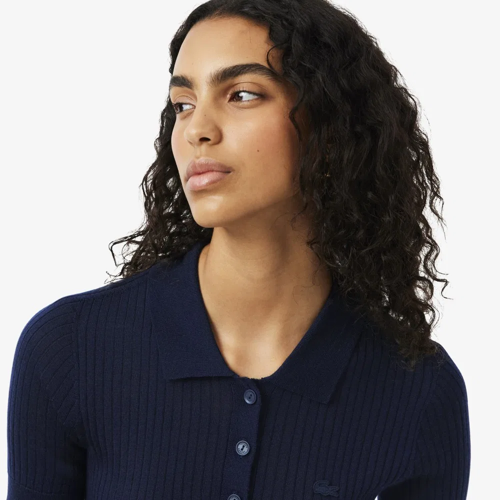Свитер-поло Lacoste, Тёмно-синий, из мериносовой шерсти — фото 2
