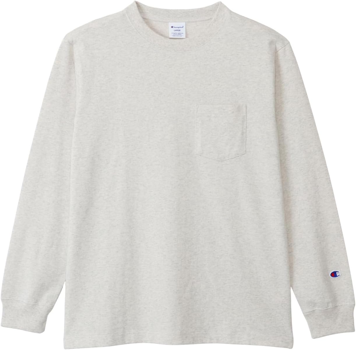 

Мужская футболка с длинным рукавом Champion C3-W401Z, круглый вырез, 100% хлопок, карман, базовая модель, овсяный
