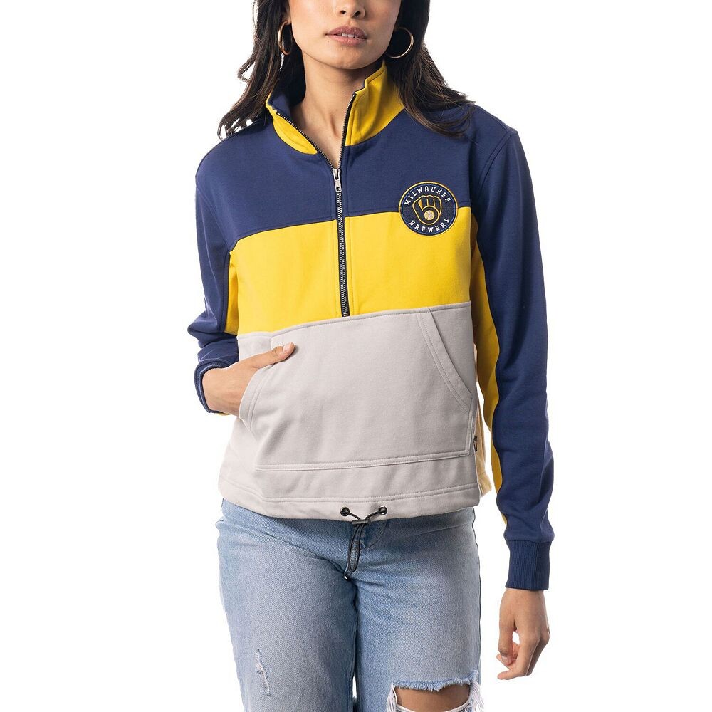 

Женская куртка The Wild Collective темно-синего/золотого цвета с молнией 1/4 Milwaukee Brewers, цвет Brw Navy
