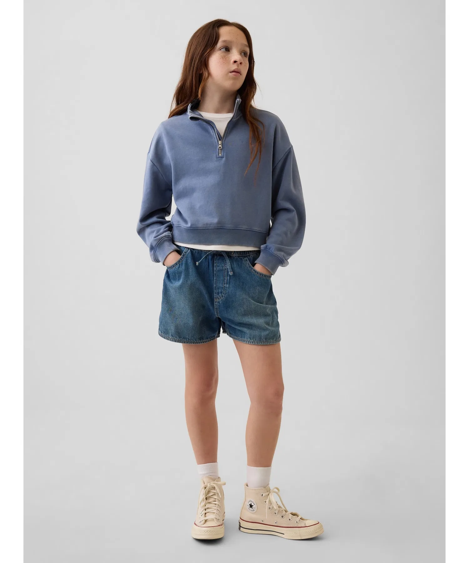 Джинсовые шорты с высокой посадкой и удобной талией в форме дельфина (детские) — фото 2